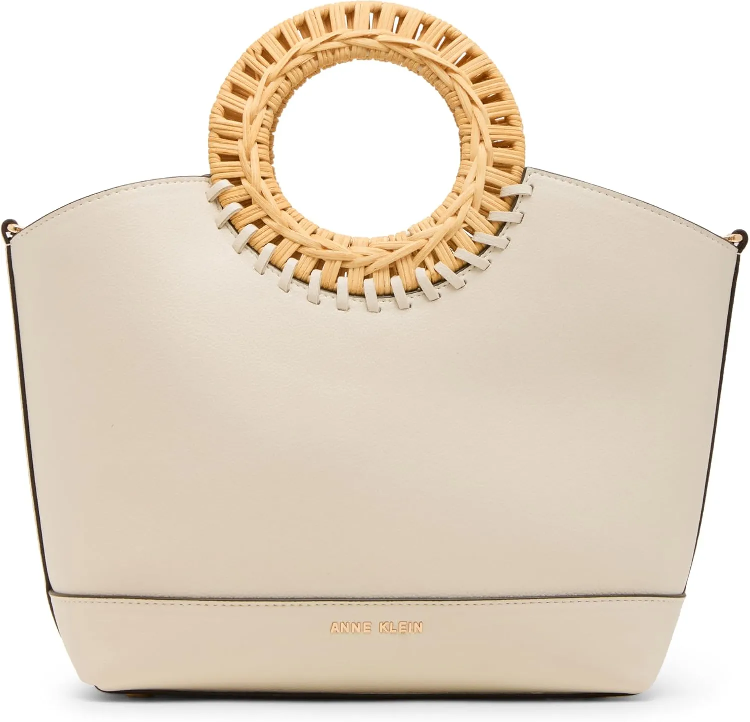 Anne Klein Womens Circle Handle Tote with Detachable Strap, Parchment