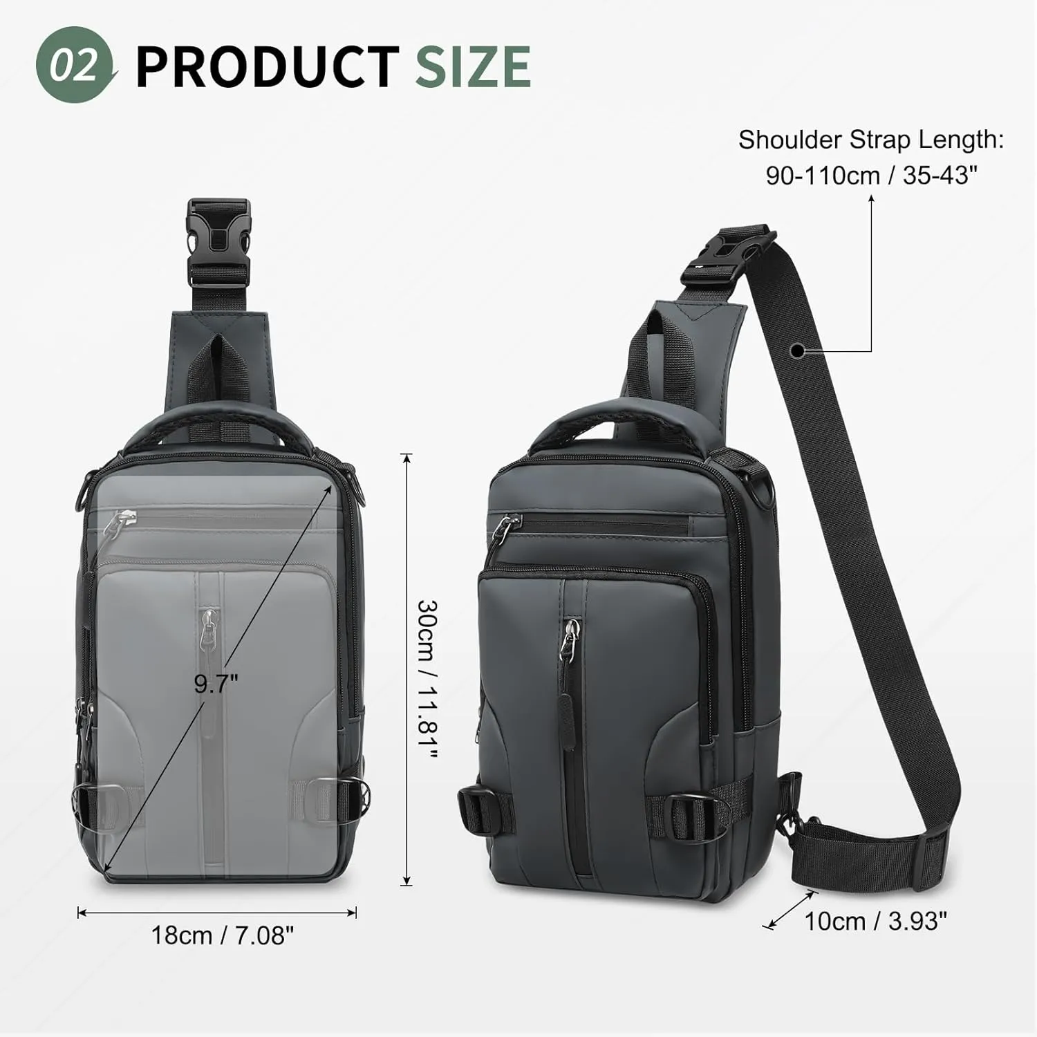 Anti Theft Crossbody Backpack, 9.7-Inch Pads Convertible Sling Bag Lightweight One Strap Casual Pack for Women Men Hiking Travel Cycling (Grey)