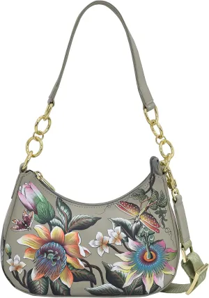 Anuschka Women’s Hand Painted Genuine Painted Leather Small Convertible Hobo - Floral Passion