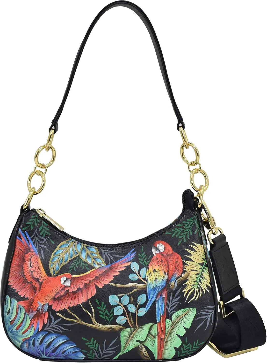 Anuschka Women’s Hand Painted Genuine Painted Leather Small Convertible Hobo - Rainforest Beauties