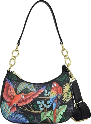 Anuschka Women’s Hand Painted Genuine Painted Leather Small Convertible Hobo - Rainforest Beauties