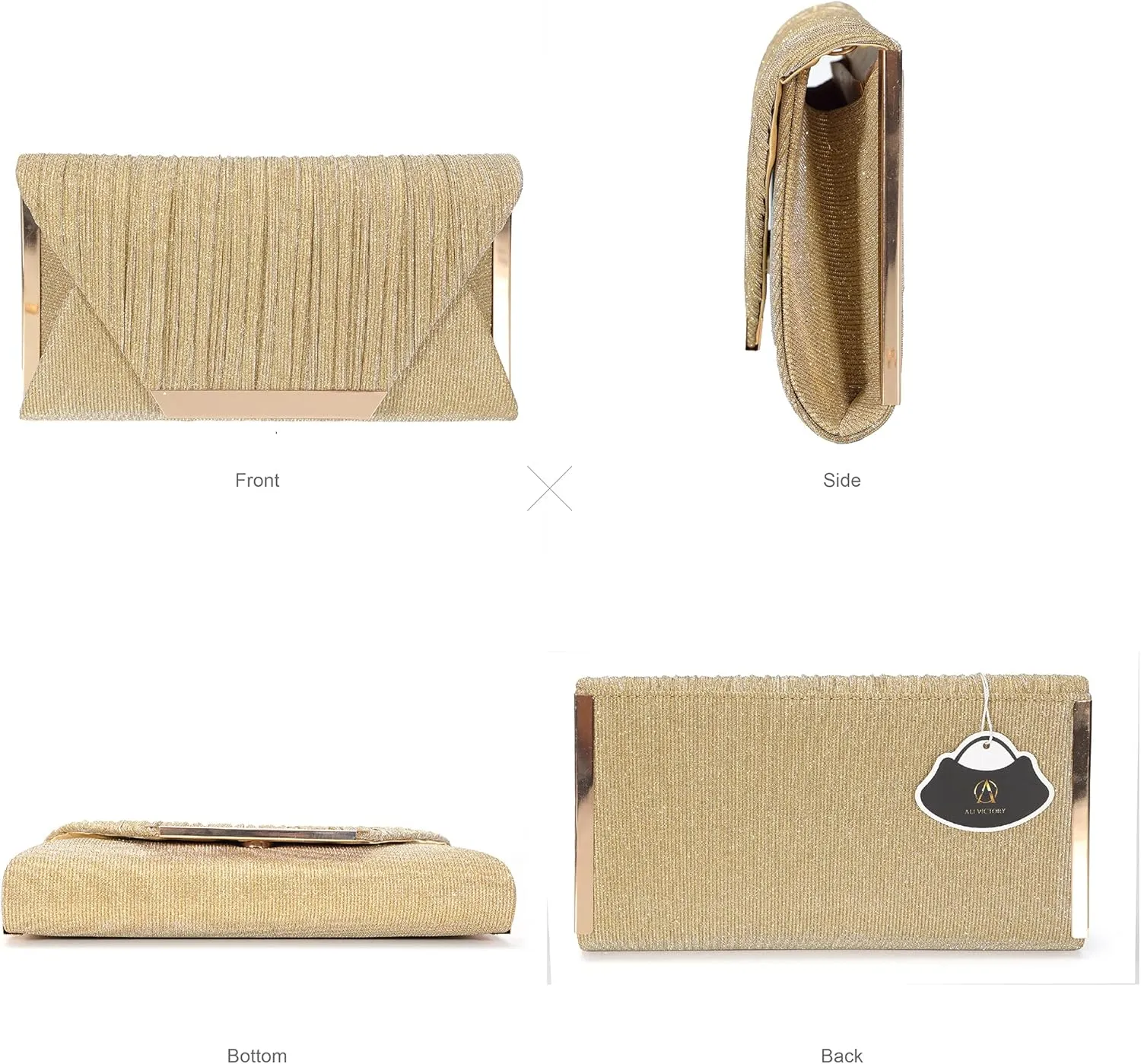 AO ALI VICTORY Glitter Clutch Purses for Women Evening Bags Clutches Flap Envelope Handbags Large Wedding Party Prom Purse