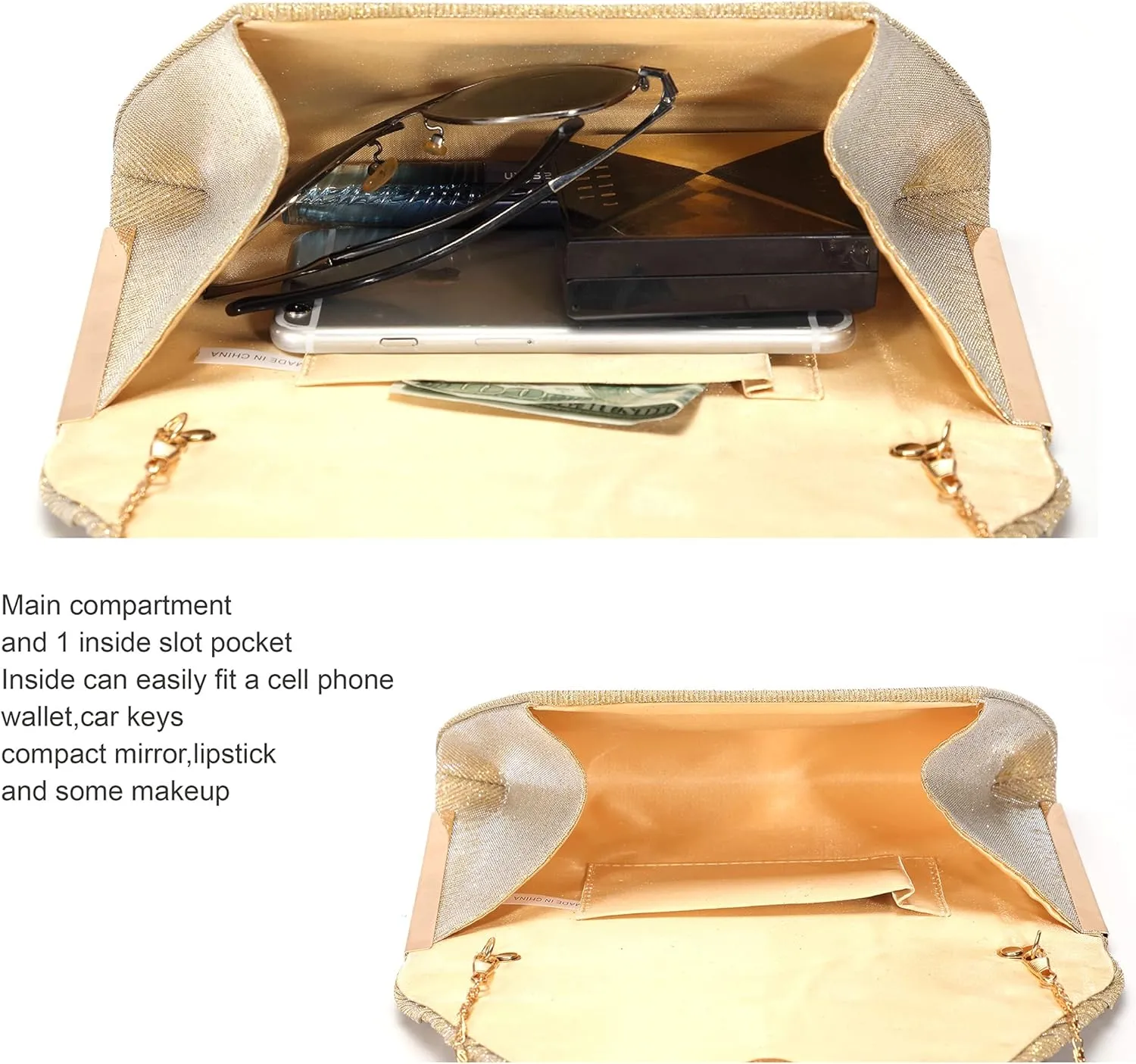 AO ALI VICTORY Glitter Clutch Purses for Women Evening Bags Clutches Flap Envelope Handbags Large Wedding Party Prom Purse