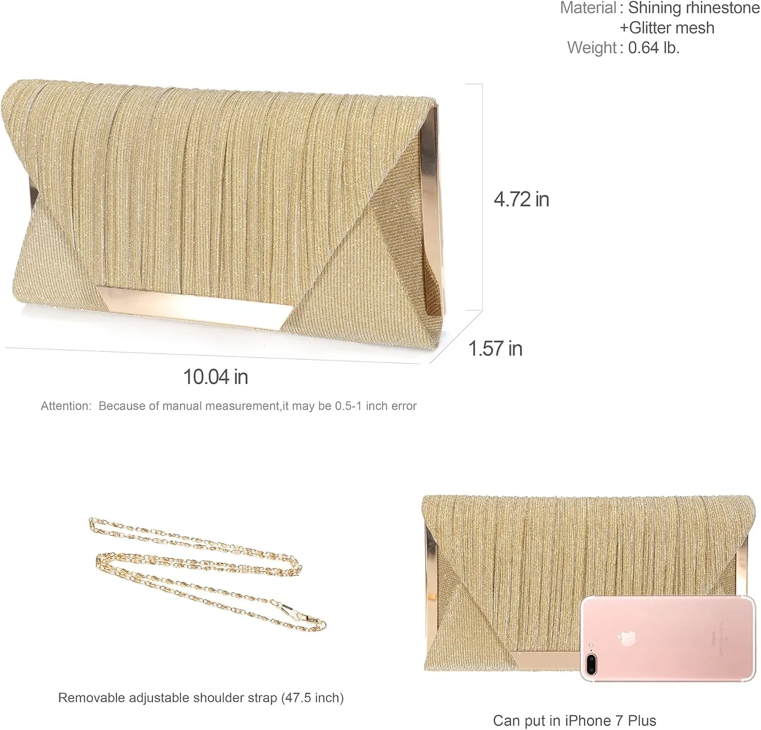 AO ALI VICTORY Glitter Clutch Purses for Women Evening Bags Clutches Flap Envelope Handbags Large Wedding Party Prom Purse