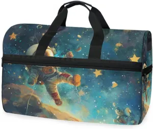 Astronaut Cute 2 Travel Duffel Bag Luggage Sports Gym Bags With Shoes Compartment Large Capacity Lightweight Duffle Bag For Men Women