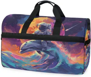 Astronaut Dolpin Travel Duffel Bag Luggage Sports Gym Bags With Shoes Compartment Large Capacity Lightweight Duffle Bag For Men Women