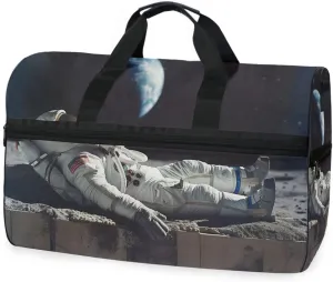 Astronaut Moon Travel Duffel Bag Luggage Sports Gym Bags With Shoes Compartment Large Capacity Lightweight Duffle Bag For Men Women