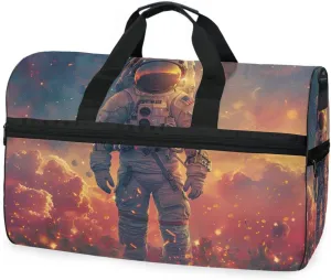 Astronauts in Space Travel Duffel Bag Luggage Sports Gym Bags With Shoes Compartment Large Capacity Lightweight Duffle Bag For Men Women