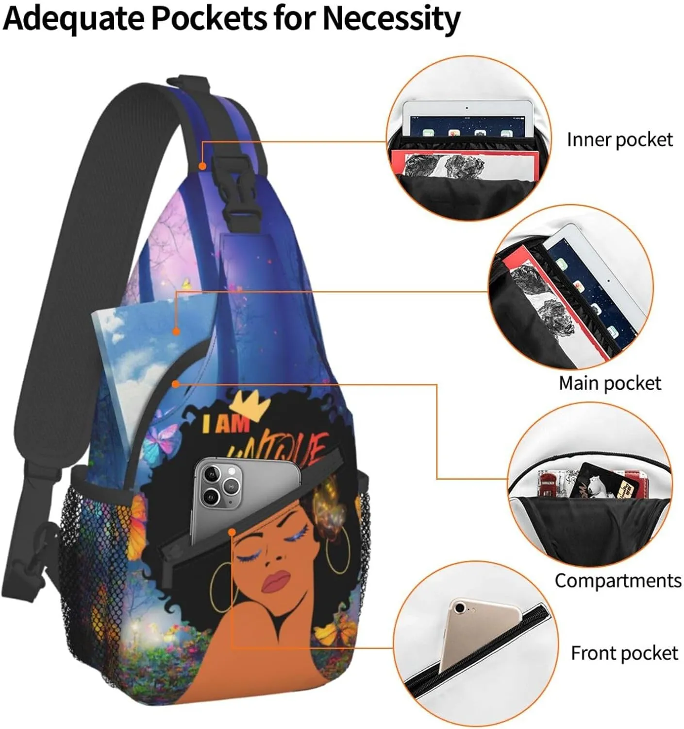 ASYG African American Womens Sling Bag African Women Crossbody Chest Daypack Casual Backpack Womens Shoulder Bag