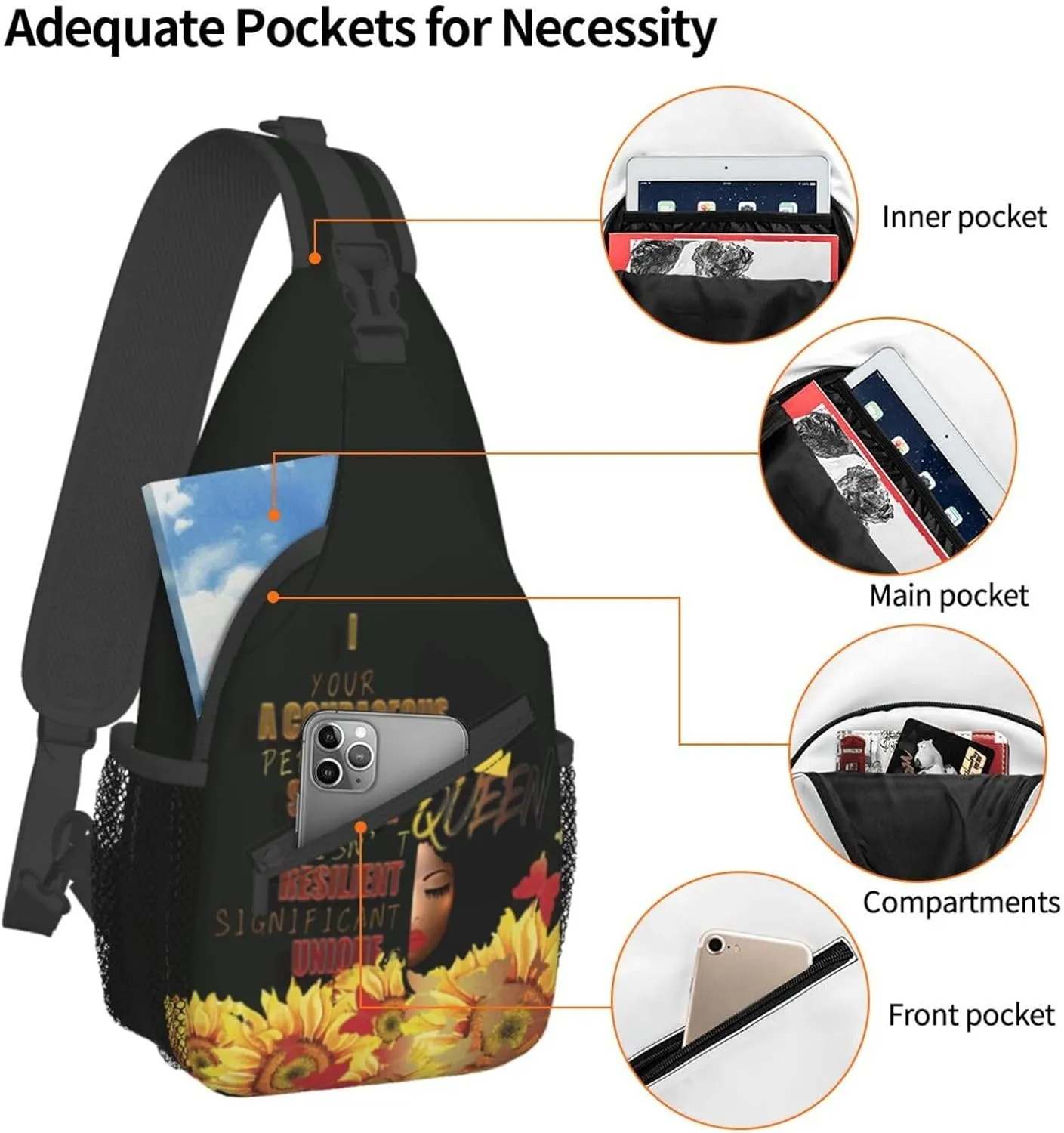 ASYG African American Womens Sling Bag African Women Crossbody Chest Daypack Casual Backpack Womens Shoulder Bag