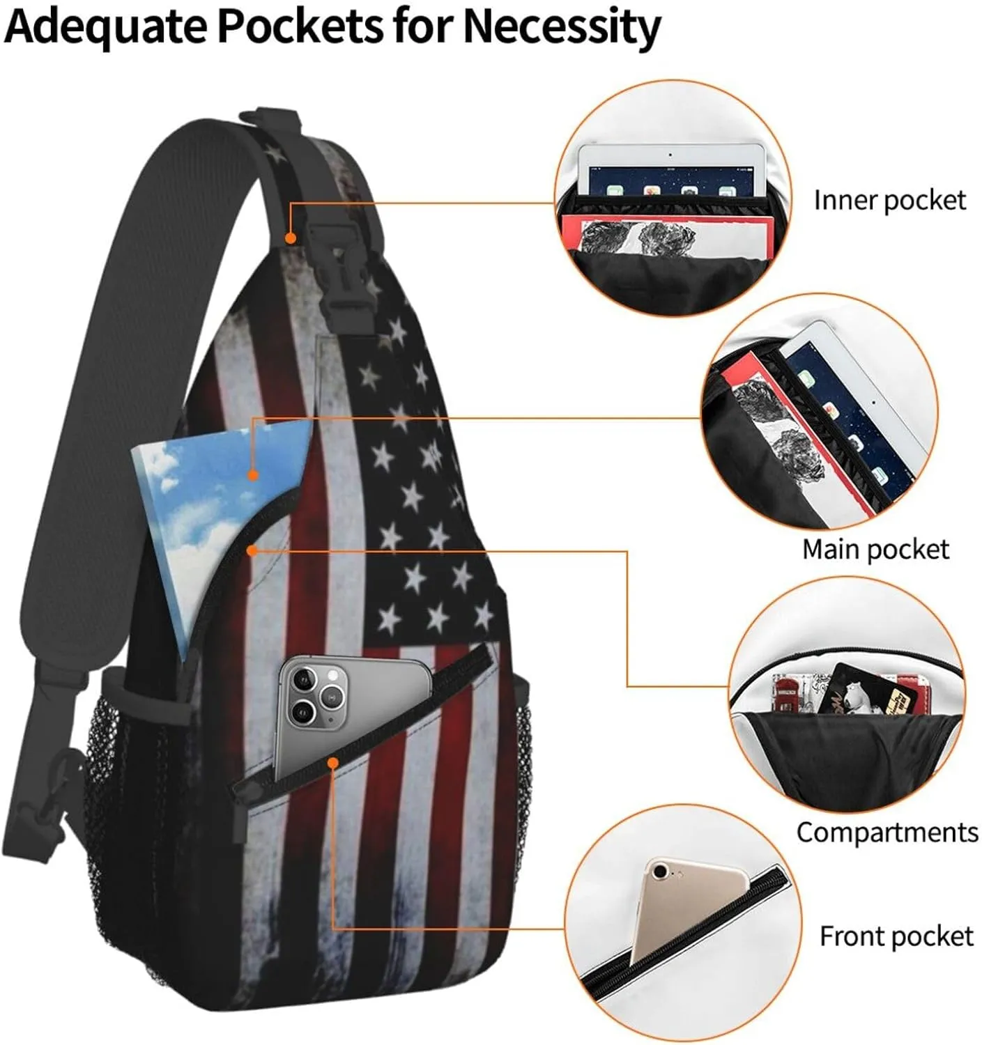 ASYG American Sling Bag American Crossbody Chest Daypack Casual Backpack Bag for America Flag Shoulder Bag