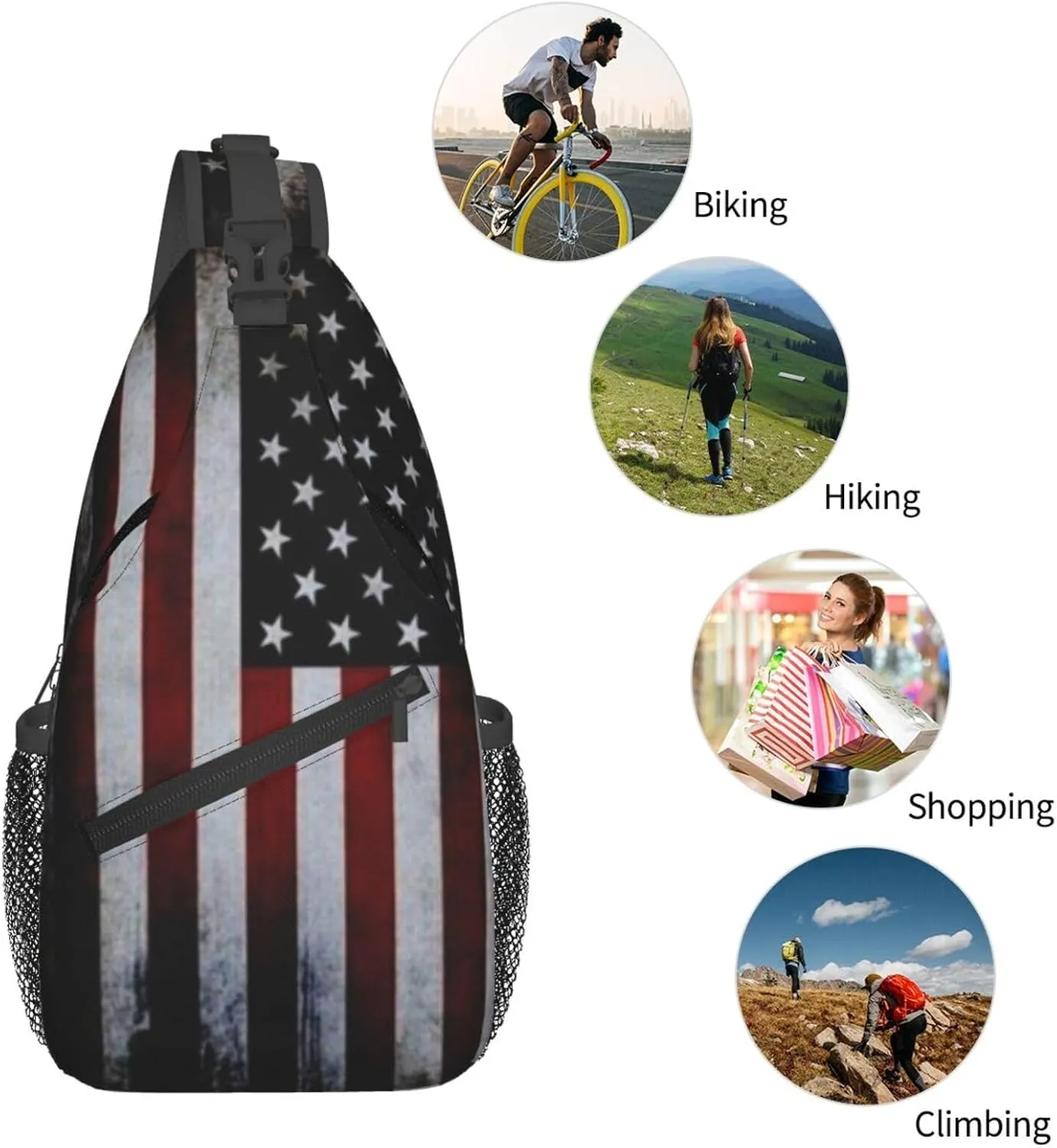 ASYG American Sling Bag American Crossbody Chest Daypack Casual Backpack Bag for America Flag Shoulder Bag