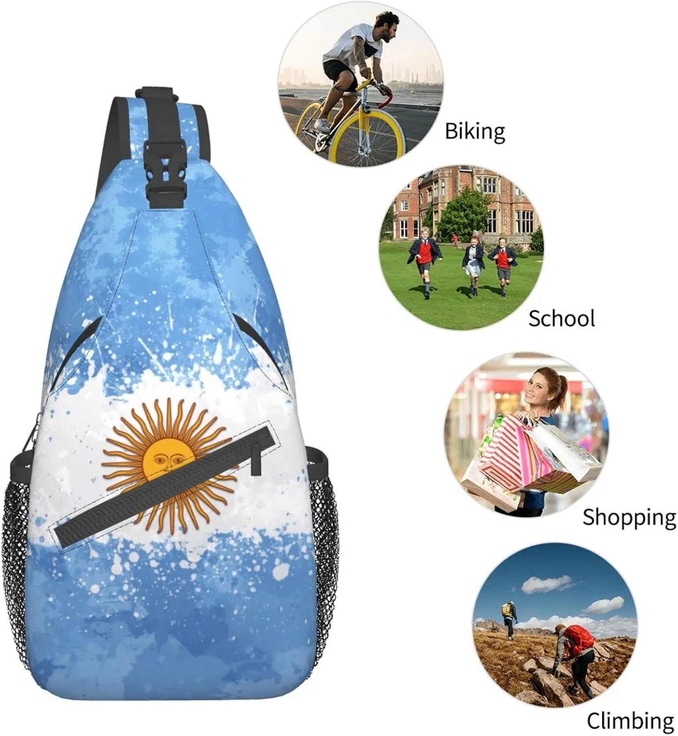 ASYG Argentina Sling Bag Argentine Flag Crossbody Chest Daypack Casual Backpack Argentine Shoulder Bag