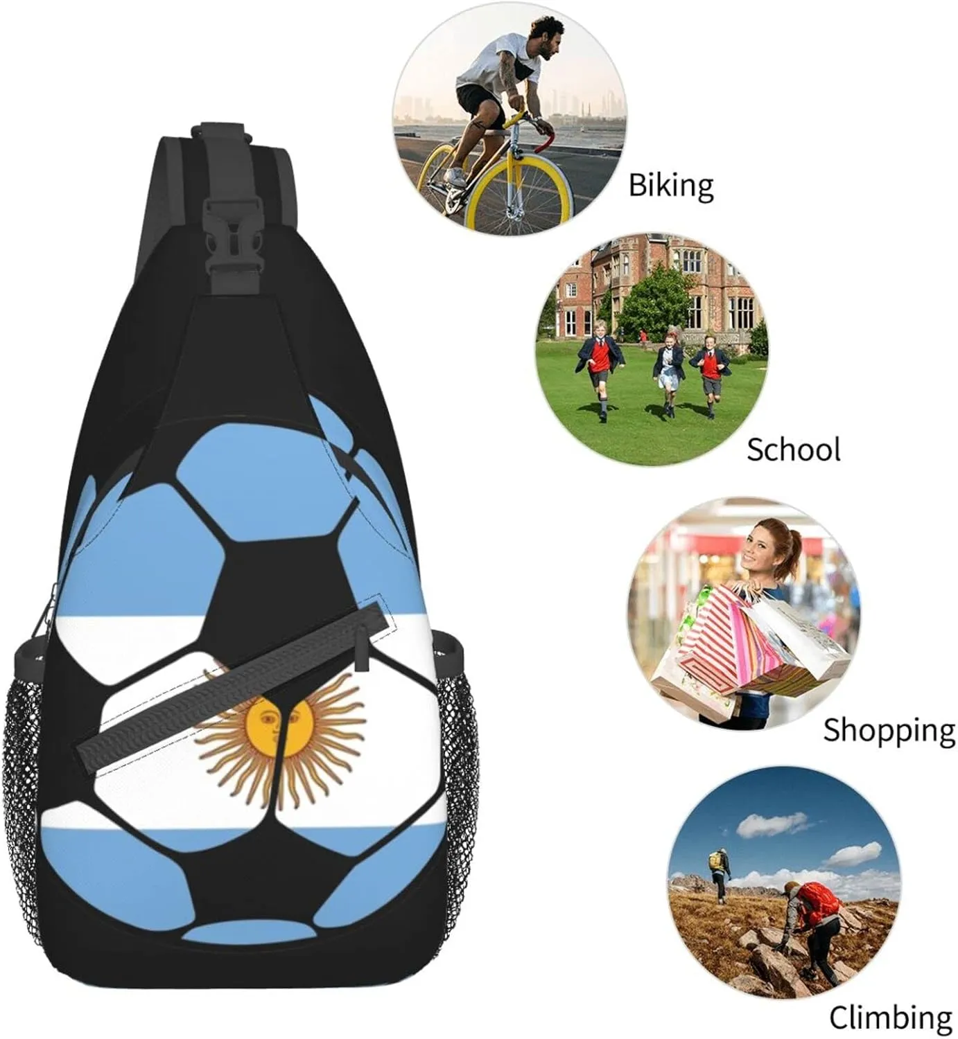 ASYG Argentina Sling Bag Argentine Flag Crossbody Chest Daypack Casual Backpack Argentine Shoulder Bag