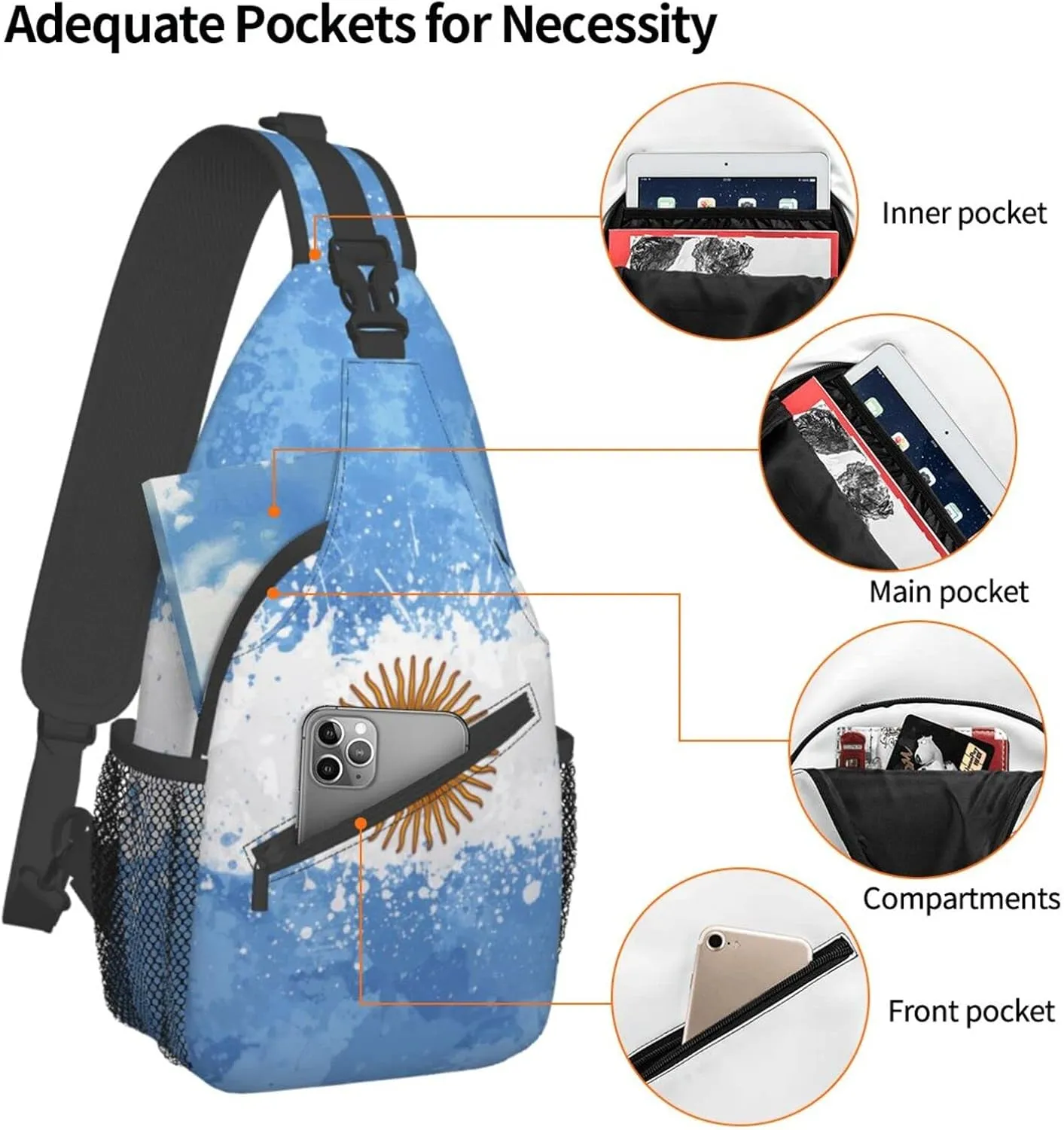 ASYG Argentina Sling Bag Argentine Flag Crossbody Chest Daypack Casual Backpack Argentine Shoulder Bag