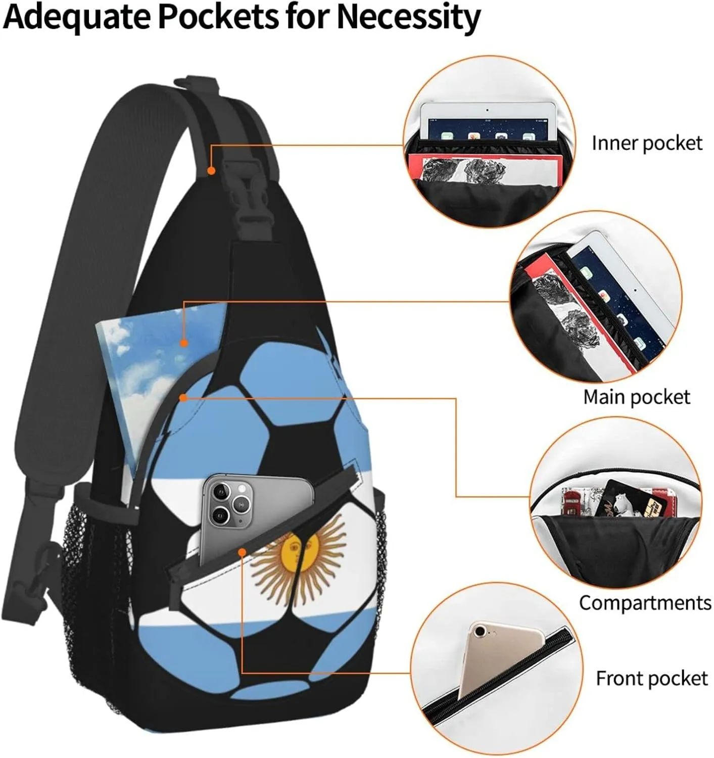 ASYG Argentina Sling Bag Argentine Flag Crossbody Chest Daypack Casual Backpack Argentine Shoulder Bag
