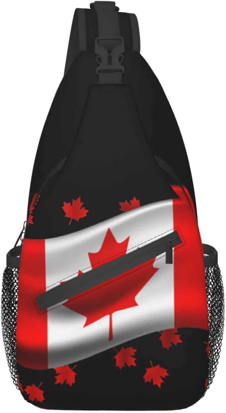 ASYG Canada Sling Bag Canada Flag Crossbody Chest Daypack Casual Backpack Maple Leaf Shoulder Bag For Travel Picnic