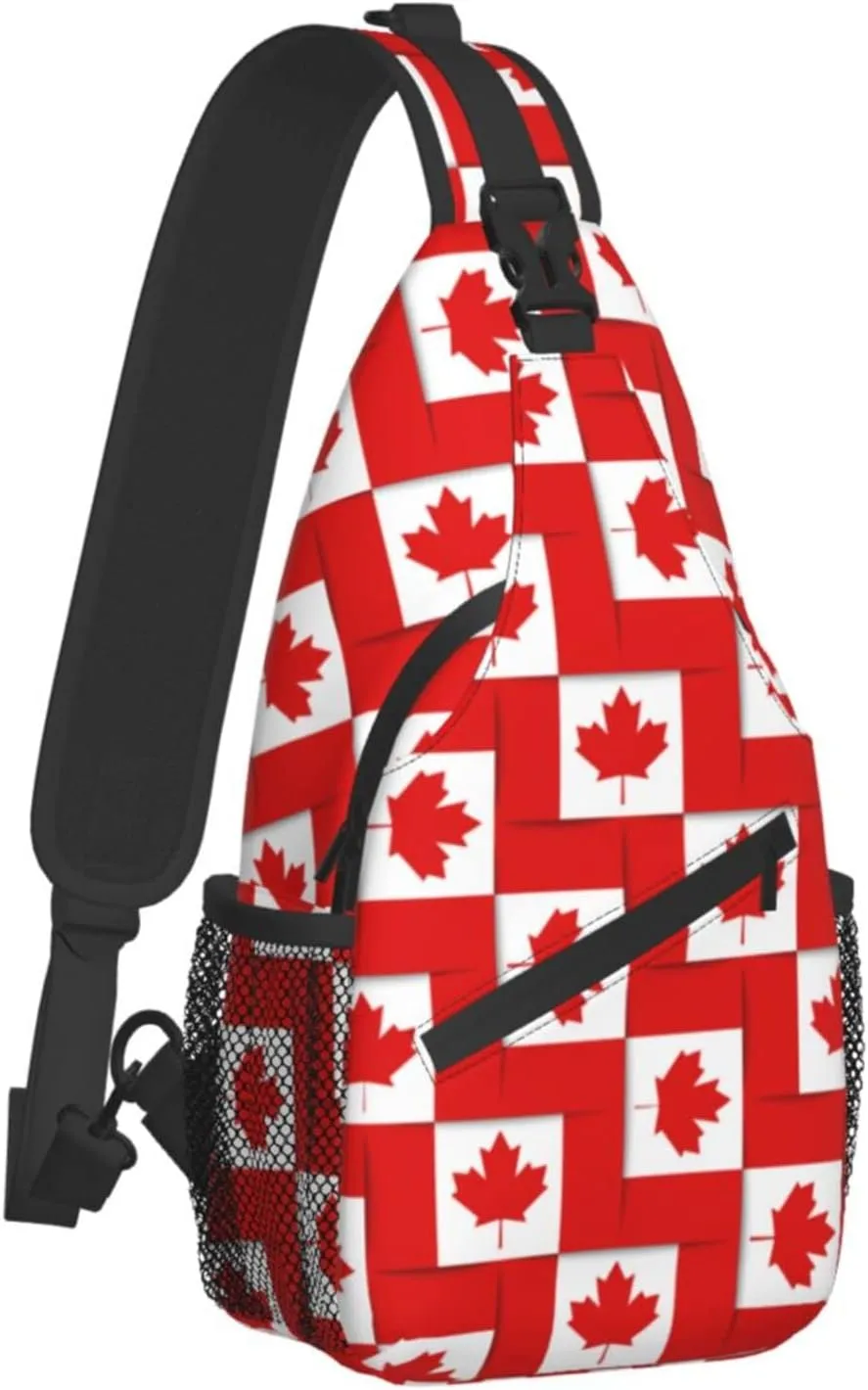 ASYG Canada Sling Bag Canada Flag Crossbody Chest Daypack Casual Backpack Maple Leaf Shoulder Bag For Travel Picnic