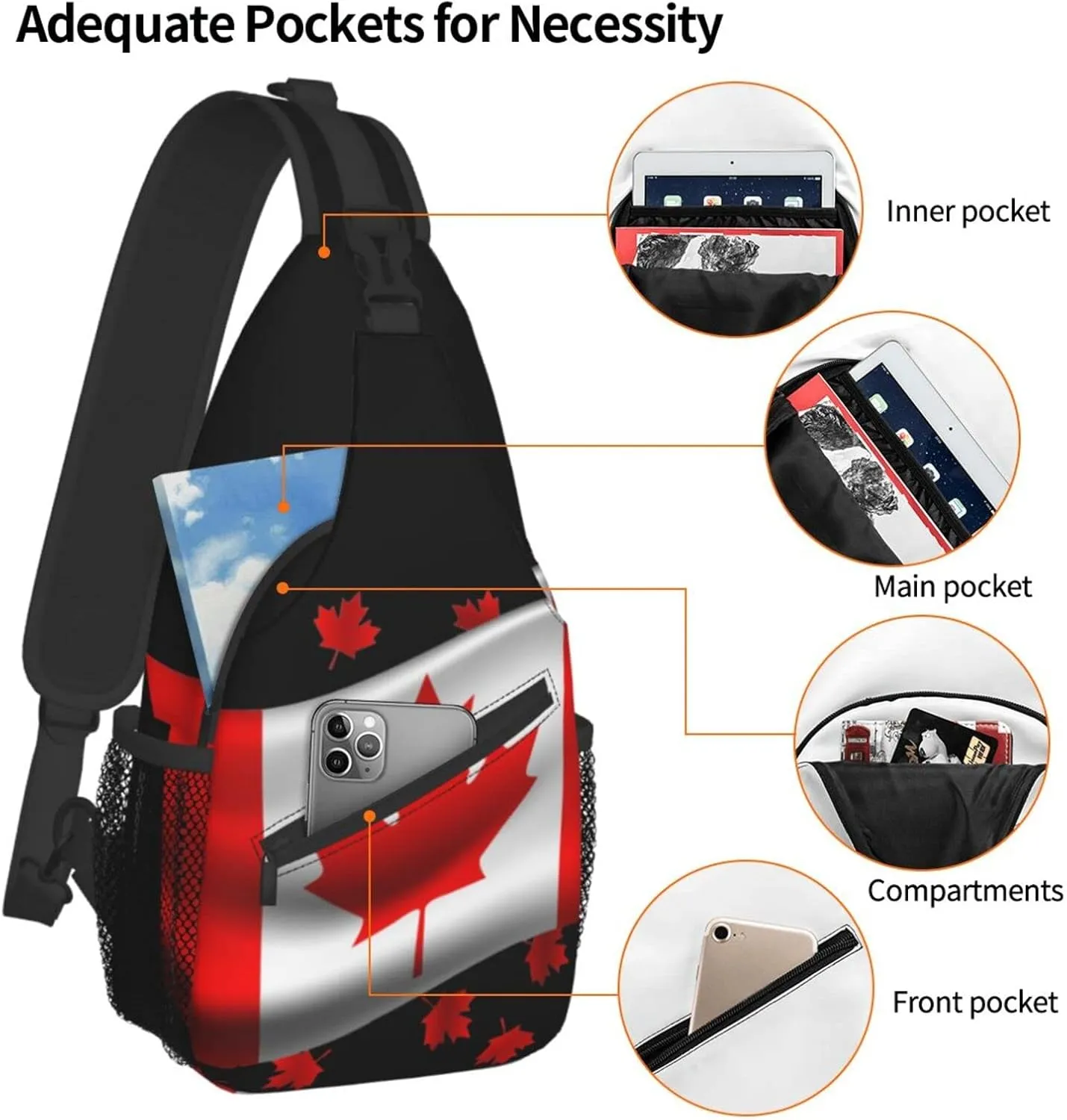 ASYG Canada Sling Bag Canada Flag Crossbody Chest Daypack Casual Backpack Maple Leaf Shoulder Bag For Travel Picnic