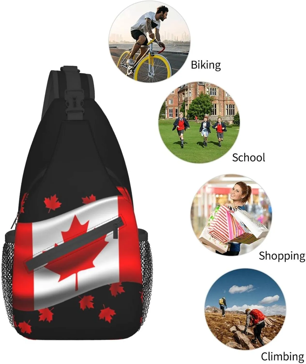ASYG Canada Sling Bag Canada Flag Crossbody Chest Daypack Casual Backpack Maple Leaf Shoulder Bag For Travel Picnic