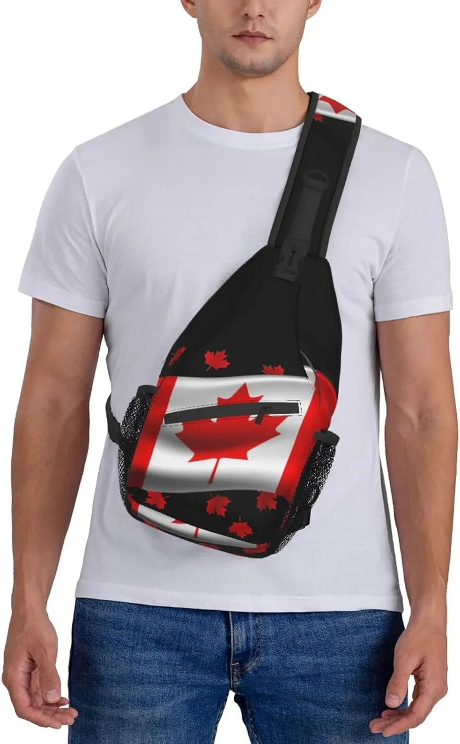 ASYG Canada Sling Bag Canada Flag Crossbody Chest Daypack Casual Backpack Maple Leaf Shoulder Bag For Travel Picnic