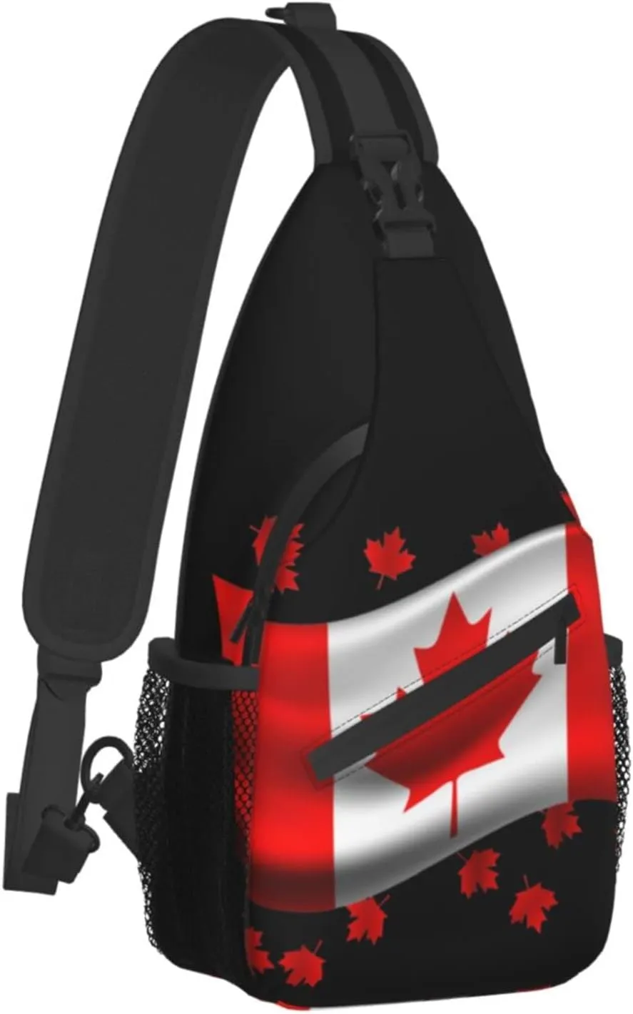 ASYG Canada Sling Bag Canada Flag Crossbody Chest Daypack Casual Backpack Maple Leaf Shoulder Bag For Travel Picnic