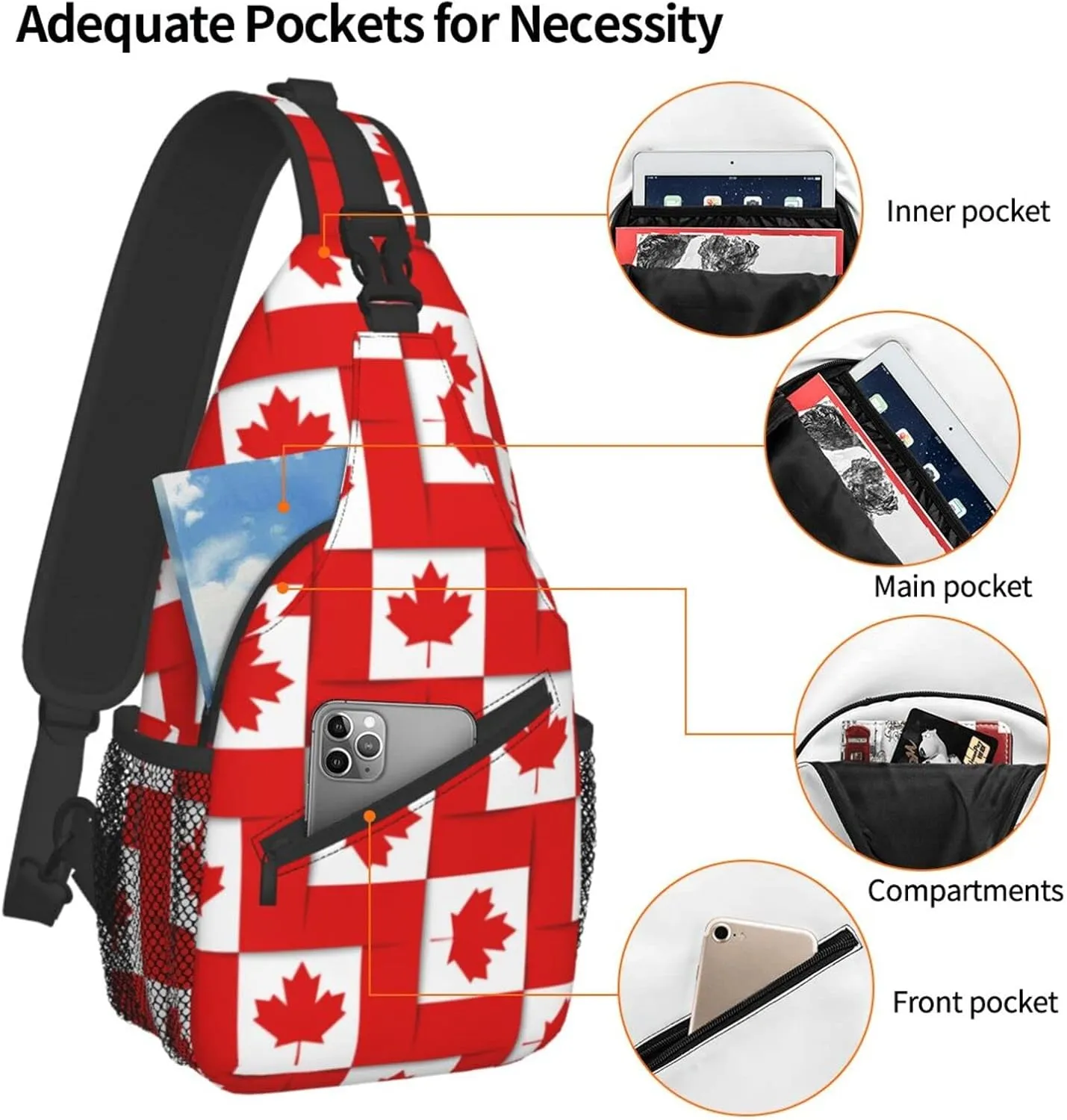 ASYG Canada Sling Bag Canada Flag Crossbody Chest Daypack Casual Backpack Maple Leaf Shoulder Bag For Travel Picnic