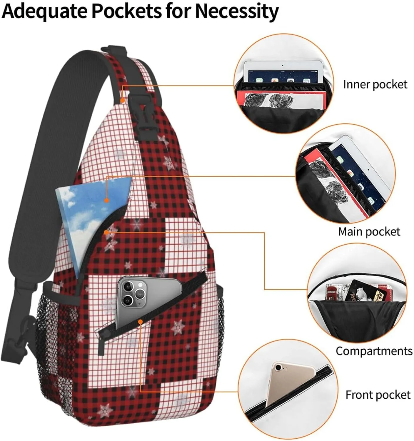 ASYG Christmas Sling Bag Merry Christmas Shoulder Bag Christmas Crossbody Chest Daypack Casual Backpack Snowflakes Bag