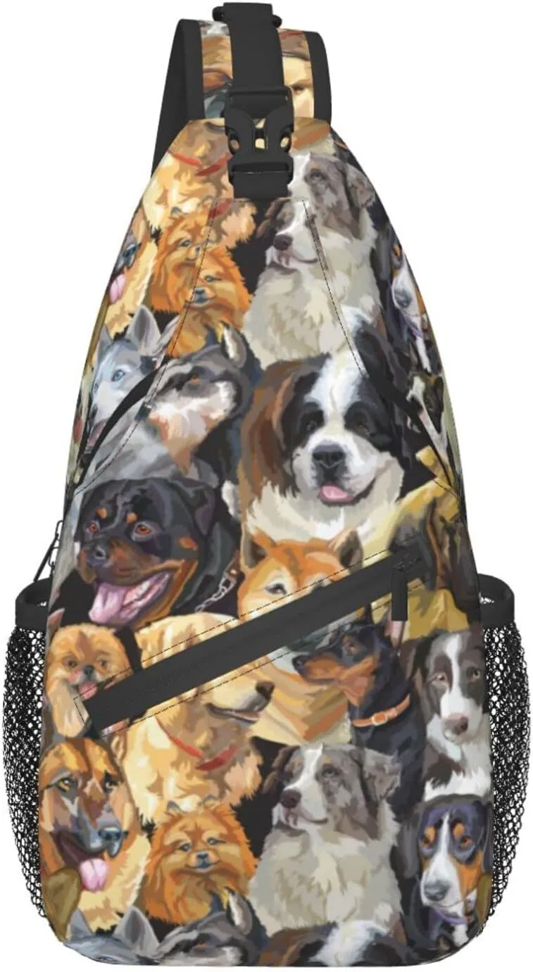ASYG Cute Dog Sling Bag Dog Crossbody Chest Daypack Casual Backpack Women Shoulder Bag For Travel Picnic