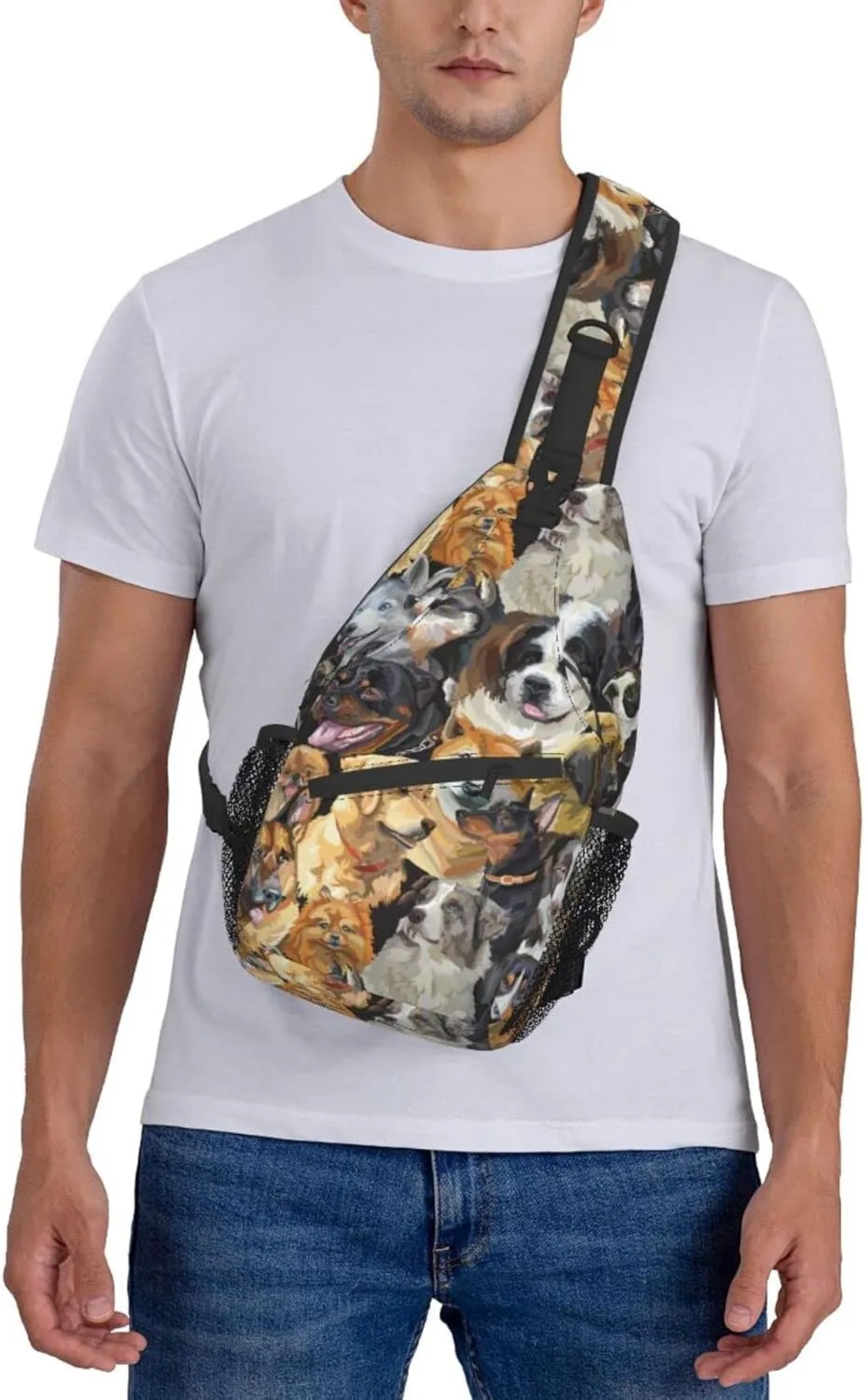 ASYG Cute Dog Sling Bag Dog Crossbody Chest Daypack Casual Backpack Women Shoulder Bag For Travel Picnic