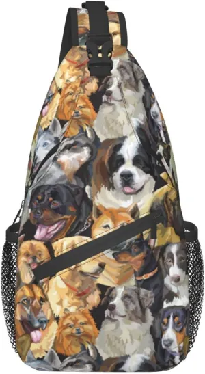 ASYG Cute Dog Sling Bag Dog Crossbody Chest Daypack Casual Backpack Women Shoulder Bag For Travel Picnic
