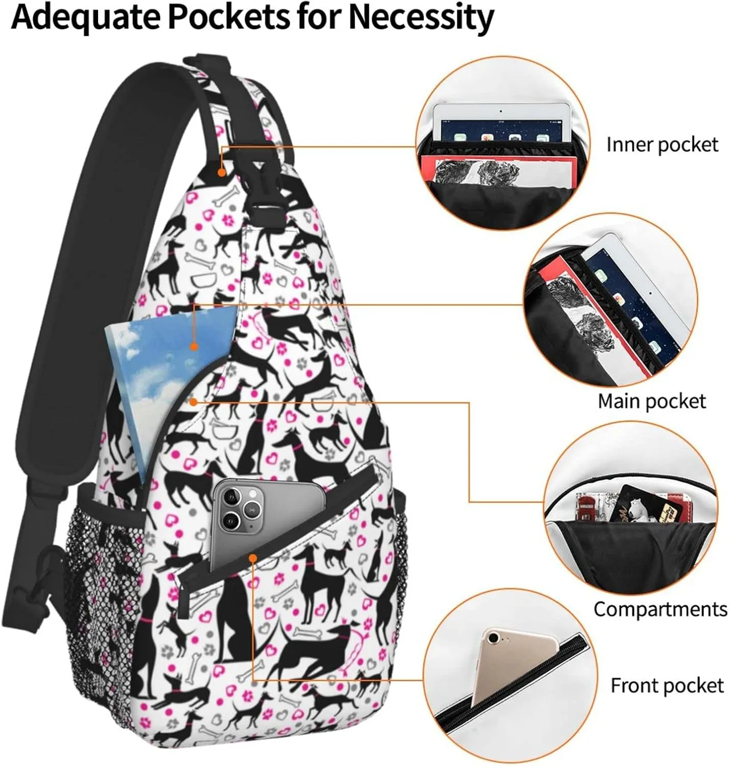 ASYG Cute Dog Sling Bag Dog Crossbody Chest Daypack Casual Backpack Women Shoulder Bag For Travel Picnic