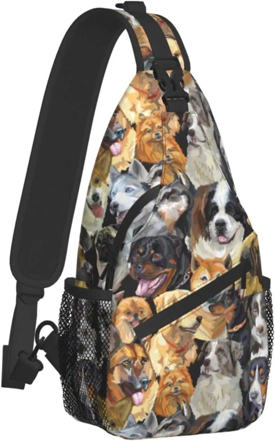 ASYG Cute Dog Sling Bag Dog Crossbody Chest Daypack Casual Backpack Women Shoulder Bag For Travel Picnic