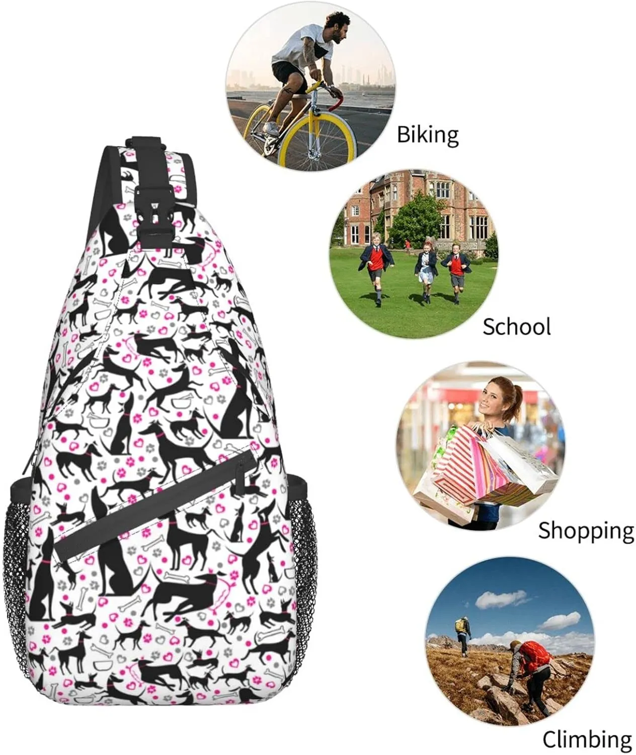 ASYG Cute Dog Sling Bag Dog Crossbody Chest Daypack Casual Backpack Women Shoulder Bag For Travel Picnic