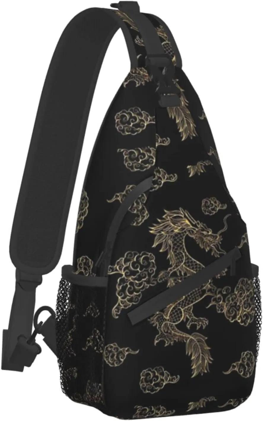ASYG Dragon Pattern Sling Bag Crossbody Chest Daypack Casual Backpack Cool Shoulder Bag For Travel Hiking Sport Gym