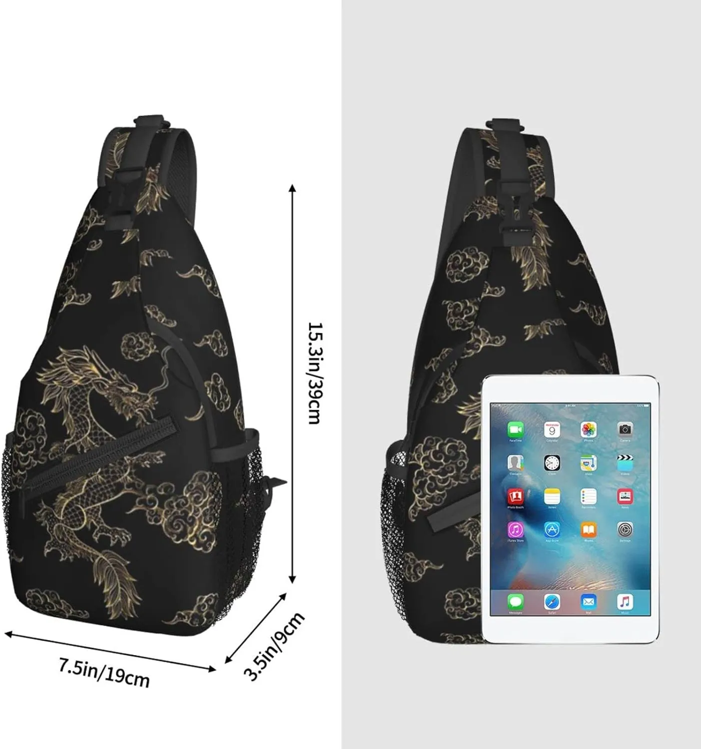 ASYG Dragon Pattern Sling Bag Crossbody Chest Daypack Casual Backpack Cool Shoulder Bag For Travel Hiking Sport Gym