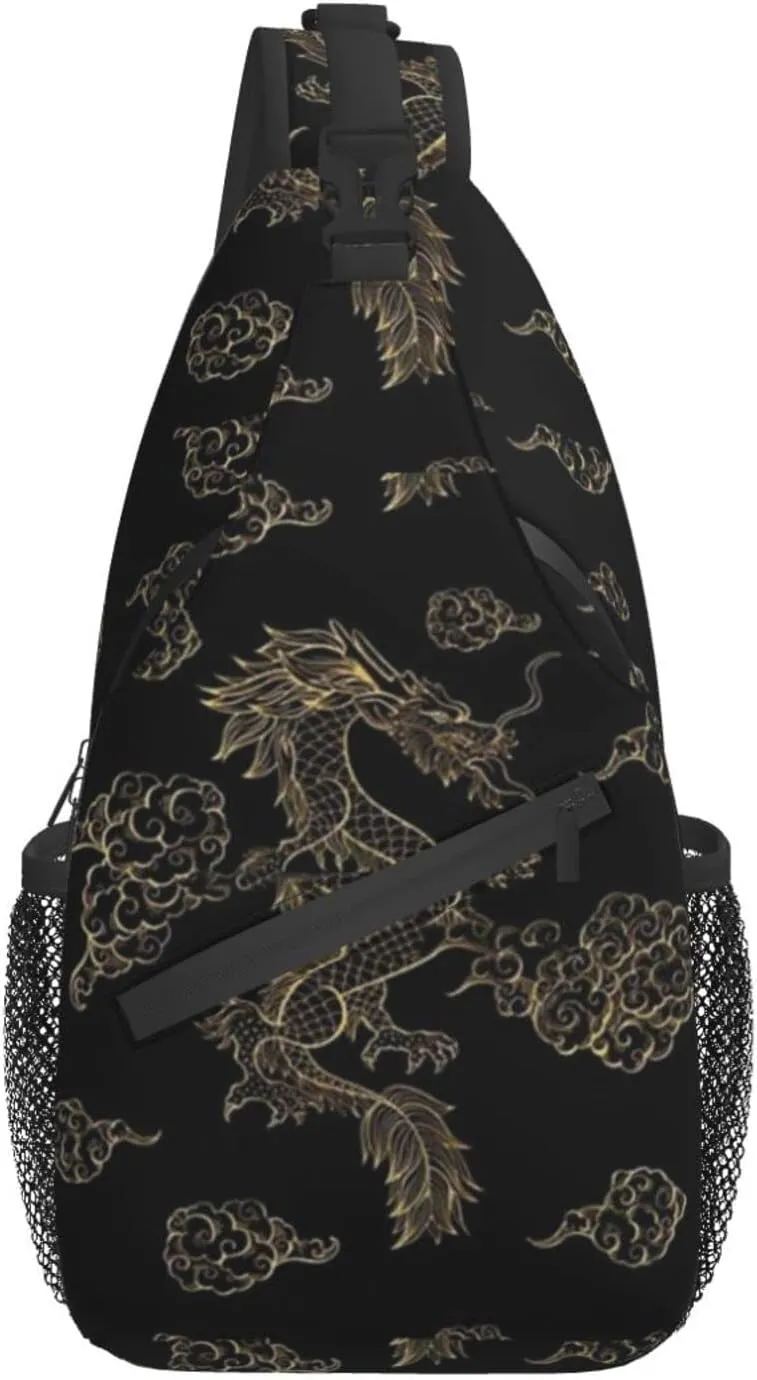 ASYG Dragon Pattern Sling Bag Crossbody Chest Daypack Casual Backpack Cool Shoulder Bag For Travel Hiking Sport Gym