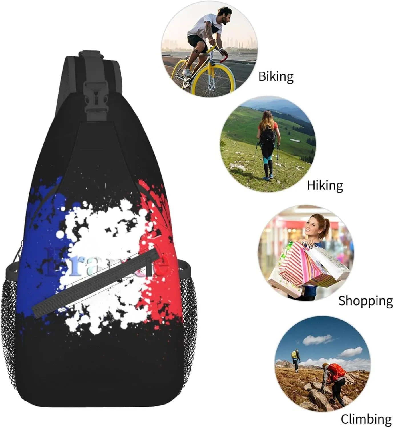 ASYG France Sling Bag France Flag Crossbody Chest Daypack Casual Backpack Shoulder Bag Hiking Bag Franch Bag