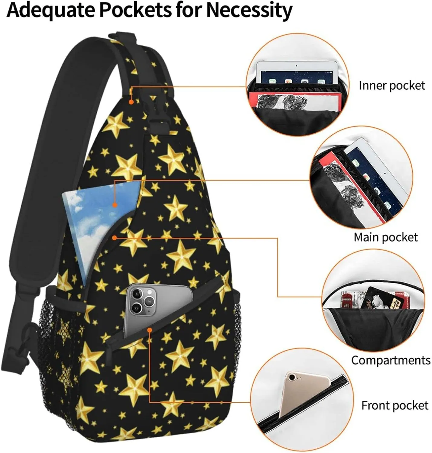 ASYG Galaxy Printed Sling Bag Star Crossbody Chest Daypack Casual Backpack Women Shoulder Bag For Travel Picnic