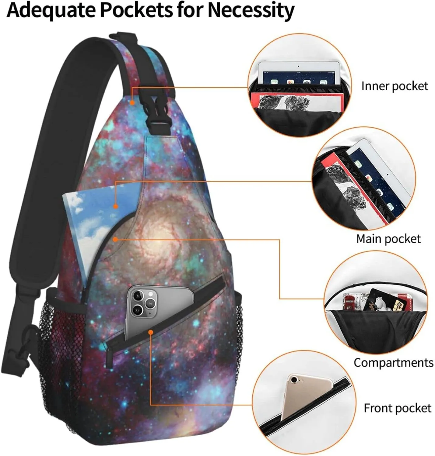 ASYG Galaxy Printed Sling Bag Star Crossbody Chest Daypack Casual Backpack Women Shoulder Bag For Travel Picnic