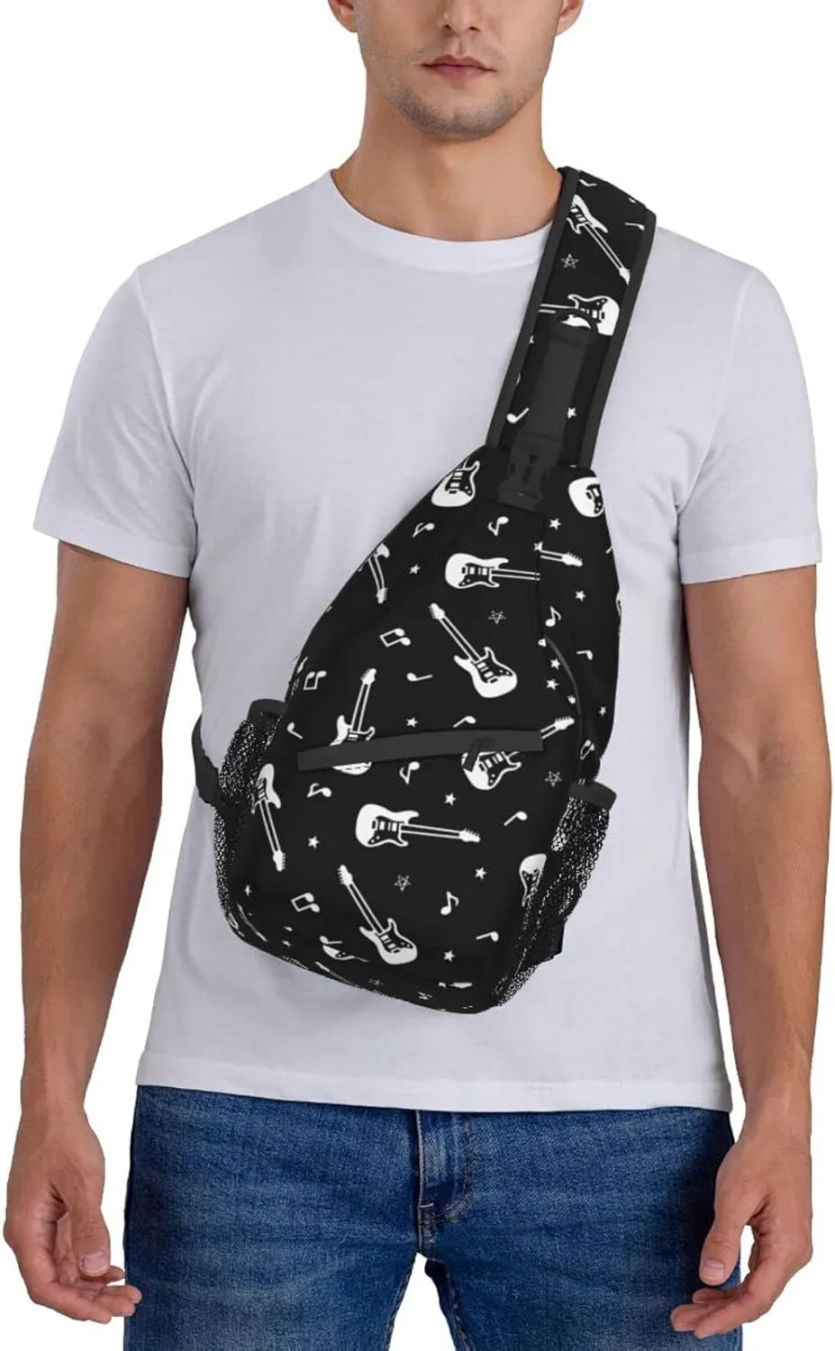 ASYG Guitar Sling Bag Music Notes Crossbody Chest Daypack Casual Backpack Music Shoulder Bag For Travel Picnic