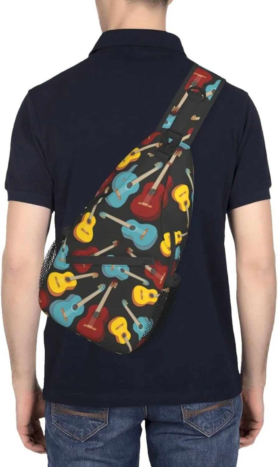 ASYG Guitar Sling Bag Music Notes Crossbody Chest Daypack Casual Backpack Music Shoulder Bag For Travel Picnic