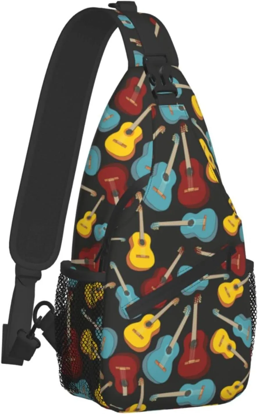 ASYG Guitar Sling Bag Music Notes Crossbody Chest Daypack Casual Backpack Music Shoulder Bag For Travel Picnic