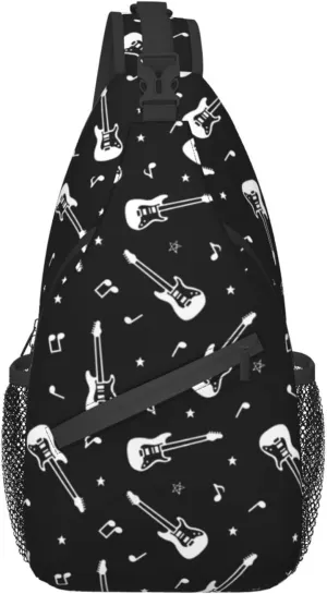 ASYG Guitar Sling Bag Music Notes Crossbody Chest Daypack Casual Backpack Music Shoulder Bag For Travel Picnic