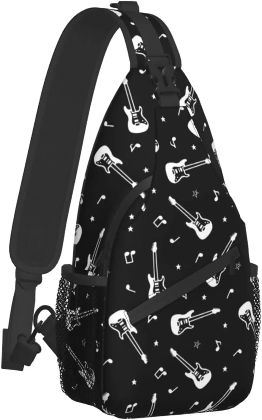 ASYG Guitar Sling Bag Music Notes Crossbody Chest Daypack Casual Backpack Music Shoulder Bag For Travel Picnic