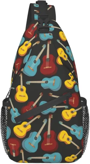 ASYG Guitar Sling Bag Music Notes Crossbody Chest Daypack Casual Backpack Music Shoulder Bag For Travel Picnic