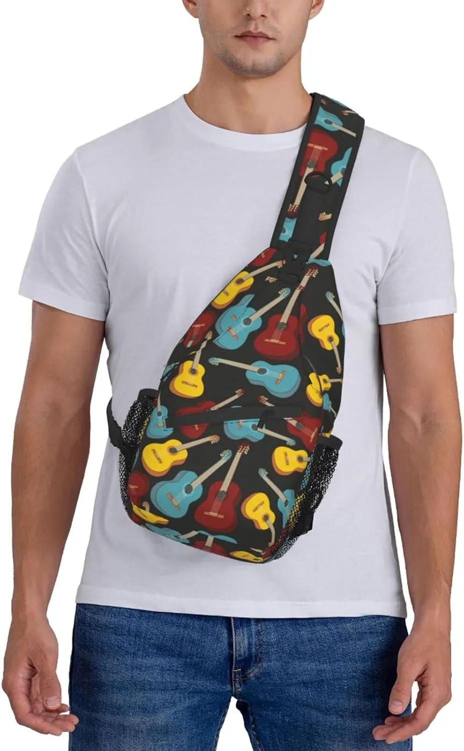 ASYG Guitar Sling Bag Music Notes Crossbody Chest Daypack Casual Backpack Music Shoulder Bag For Travel Picnic