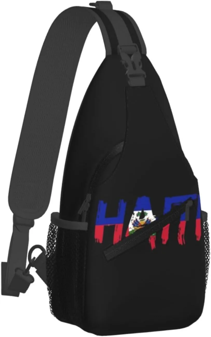 ASYG Haiti Sling Bag Haiti Flag Shoulder Bag Haiti Crossbody Chest Daypack Casual Backpack Flag Bag for Haitian