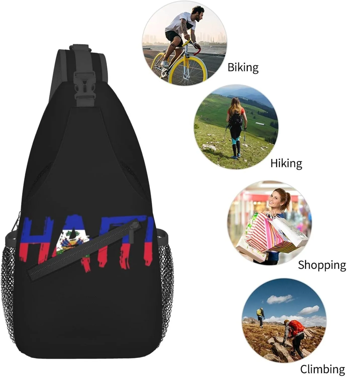 ASYG Haiti Sling Bag Haiti Flag Shoulder Bag Haiti Crossbody Chest Daypack Casual Backpack Flag Bag for Haitian