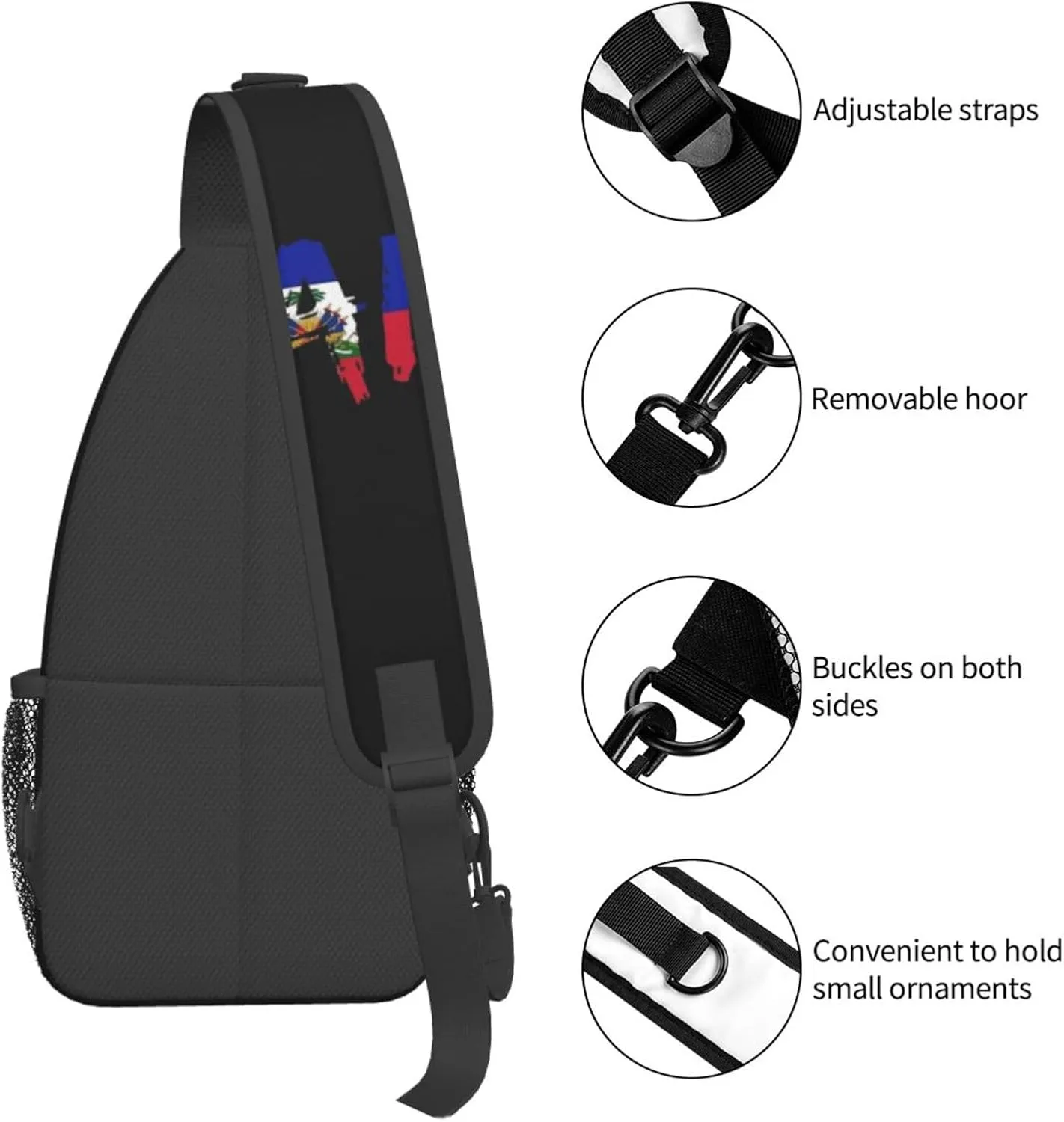 ASYG Haiti Sling Bag Haiti Flag Shoulder Bag Haiti Crossbody Chest Daypack Casual Backpack Flag Bag for Haitian